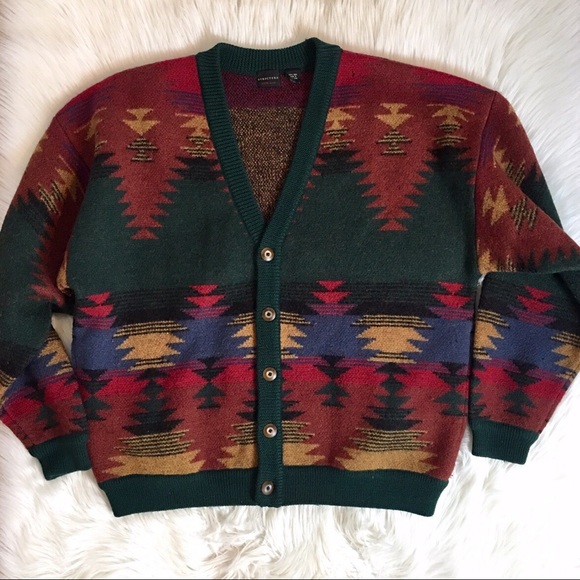 Vintage Aztec Wool Cardigan Sweater 